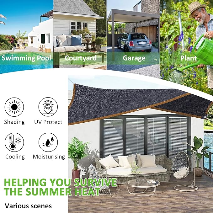 Shade Cloth, 9.8 x 19.7 FT 95% Sunblock Net for Garden Patio with HDPE Material and Reinforced Grommets Shade Tarp for Greenhouse, Plant, Pergola, and Backyard Patio Sunshade