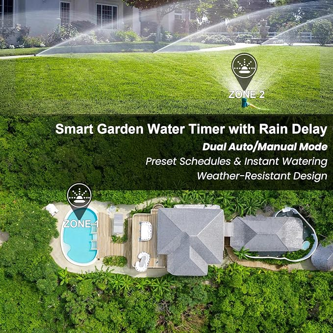 1 Zones Brass Inlet & Outlet 2 Pack Water Timer for Outdoor Garden Hose, Sprinkler Timer for Garden Faucet with Auto/Manual/Rain Delay Mode, Sprinkler Irrigation Controller for Yard Lawn