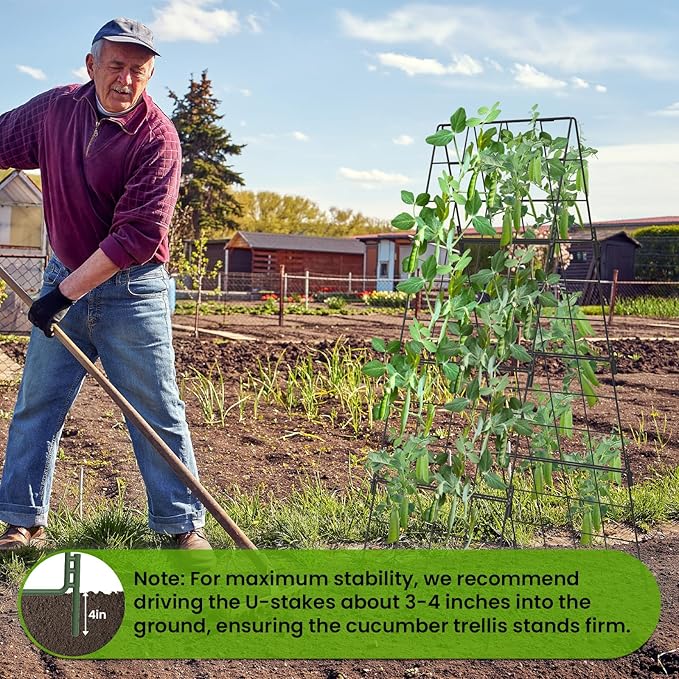 Adjustable A-Frame Trellis for Climbing Plants Outdoor, 48"x16" Cucumber Trellis for Raised Bed, Metal Garden Trellis with Grid Design, Tomato, Grape, Bean, Pea, Squash, Vegetable Trellis (Black)
