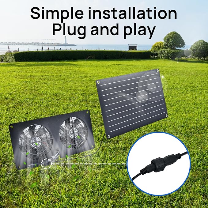 DC HOUSE 20W Solar Powered Exhaust Fan for Chicken Coops Greenhouses Sheds Pet Houses and Windows Waterproof and Easy Plug and Play Installation Max Applicable Space 880ft3 (25 m3)
