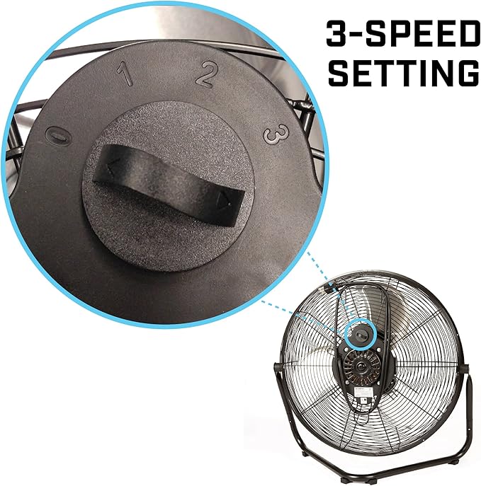 B-Air Firtana 20" High Velocity Electric Garage Floor Fan for Industrial and Home Use with 3-Speeds and Tilt Adjustable Fan Head, SAFF-20, Black