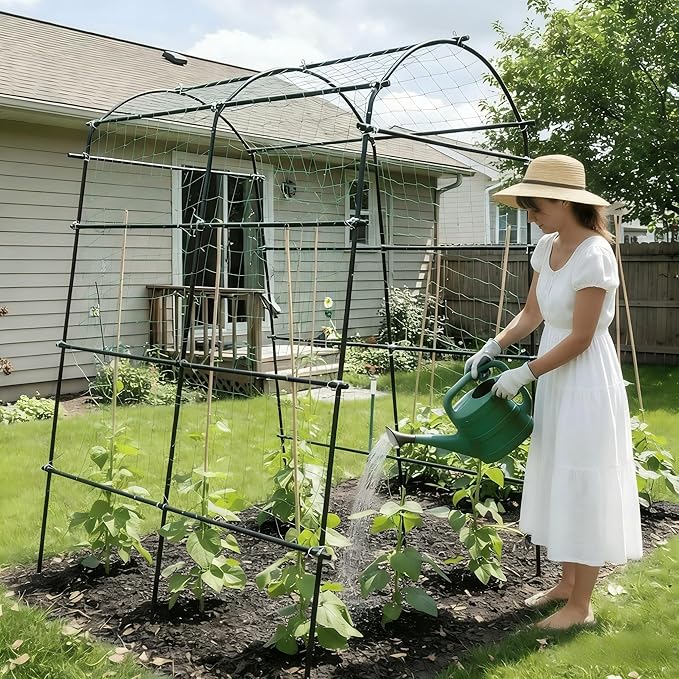 Cucumber Trellis for Raised Bed, U-Shape Metal Garden Arch, Rustproof PE-Coated Plant Support for Cucumbers, Beans, Tomatoes, Squash, Flowers (Black, 31.5 * 49.2 * 82.7inch(L*W*H))