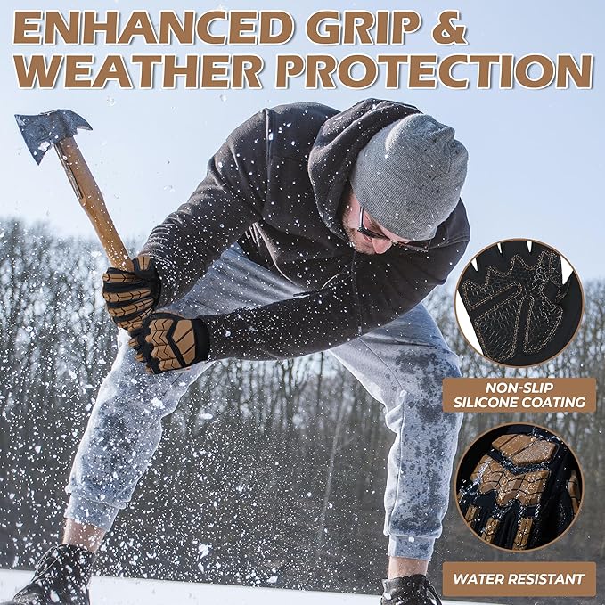 HANDLANDY HLDD Heavy Duty Work Gloves, TPR Protector Impact Gloves, Men Anti Vibration Mechanic Work Glove TouchScreen