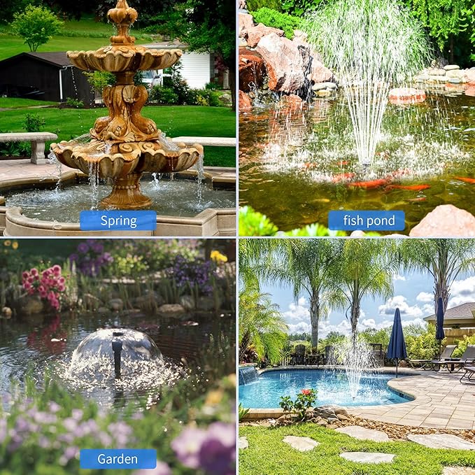 Biling 35W Solar Fountain Pump, 450GPH Submersible Solar Pond Pump with Dry Run Protection & Dual Filtration, Up to 10.8ft Lift, 16.4ft Cable, 4 Nozzles & Tubing for Pond Fountain, Water Features