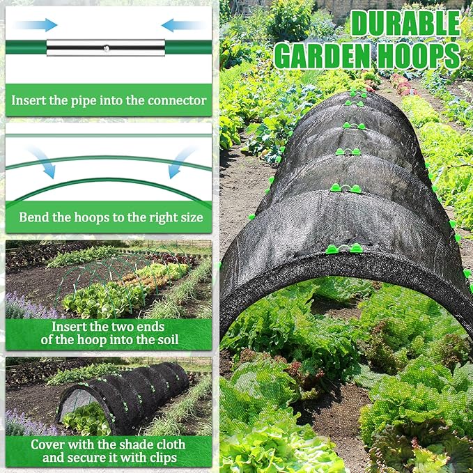 10 X 6.5FT 75% Garden Shade Cloth with Hoops, Plant Shade Cloth Garden Greenhouse Grow Tunnel for Heat Protection, Raised Bed Row Cover Black Netting Tarp for Outdoor Outside Patio Chicken Coops