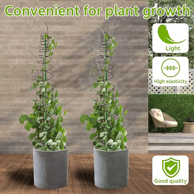 3 Pack 53.6" Spiral Plant Support Stakes, Adjustable Metal Pea Trellis for Climbing Plants, Garden Support Rings with 9 Extension Rods & 9 Ground Stakes for Potted Plants, Vegetables, Flowers,Peas