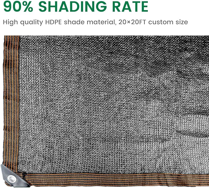 90% 20 X 20 FT Black Shade Cloth, Outdoor Woven Sun Shade with Grommets, Durable Breathable Netting Shading Antifreezing for Patio, Garden, DIY Home, Plants Cover, Greenhouse, Dog Kennel