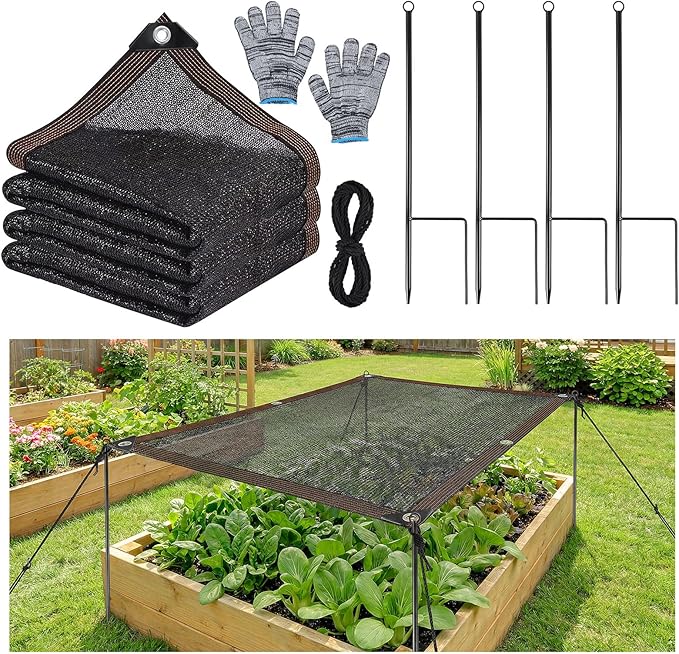 70% Shade Cloth for Garden, 6.56 X 3.3Ft Sun Shades Cloth Outdoor Patio with Stakes, Rope and Gloves, Plant Shades for Outdoor Plants, Durable Uv Blocking Mesh for Garden, Patio, Greenhouse