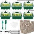 Hahood 6 Pack Seed Starter Tray Kit with Grow Light and Humidity Dome Germination Trays, 72 Peat Pellets, Plant Labels, Gardening Tools, Green, Modern Style, 7.3 x 5.7 x 4.5 inches