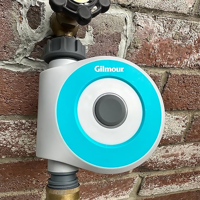 Gilmour Single Outlet Smart Water Timer, WiFi Automatic Watering System, Rain Delay, Battery Operated