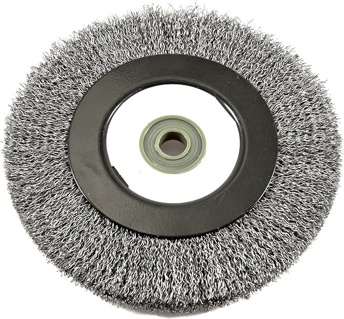 Forney 72895 Wire Bench Wheel Brush, Industrial Pro Crimped with 1/2-Inch Through 2-Inch Multi Arbor, 6-Inch-by-.012-Inch