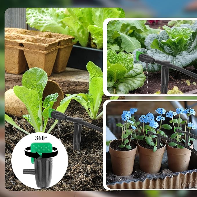 50 Pcs Adjustable Water Flow Irrigation Dripper, 360 Degree Rotatable Drip Emitters Irrigation System Drippers for 1/4 Inch Tubing Watering Dripper for Garden Lawn Plants Succulents Flower Irrigation