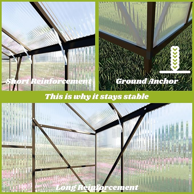 8x12 FT Greenhouses for Outdoors, Polycarbonate Greenhouse with PC Panels, Greenhouses for Outdoors for Yard, Garden, Hobby, Dark Gray
