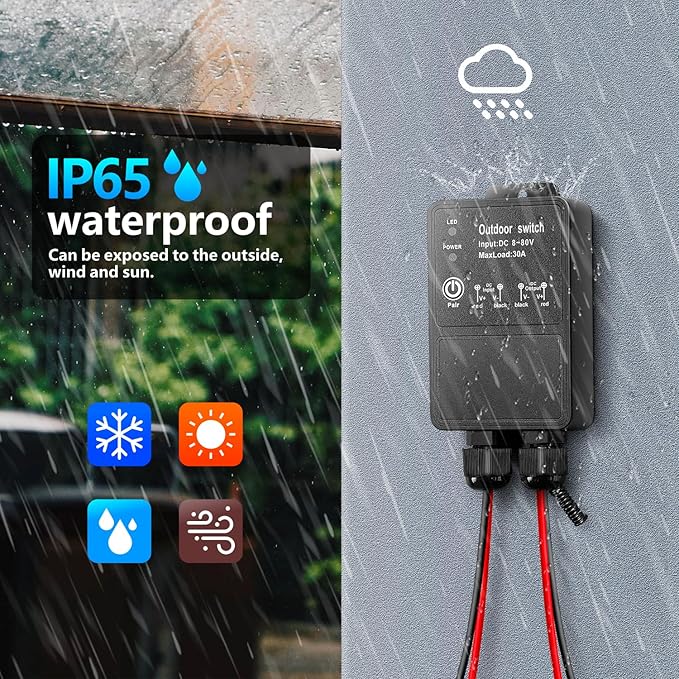DieseRC Waterproof Wireless Remote Control DC 8V-80V 30A Radio Control Switch Outdoor Remote Switch for Wet Location Outdoor Yard Light Water Pump Farm Irrigation Roof Garden Fan Lamp Garage Warehouse