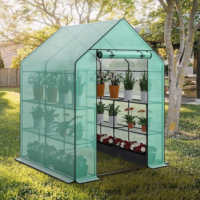 Nova Microdermabrasion Walk-in Greenhouse for Outdoors, 57 x 57 x 77 inch, Portable PE Cover Greenhouse with Anchors and Ropes Indoor Outdoor-3 Tier 8 Wired Shelves Plant Gardening Hot House
