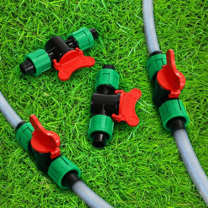 Tondiamo Drip Irrigation Shut off Valve 1/2 Inch Universal Drip Irrigation Tubing Coupling Valve Connector Locking Fitting Compatible with 16 to 17 mm Drip Tape Tubing Sprinkler System (24 Pieces)