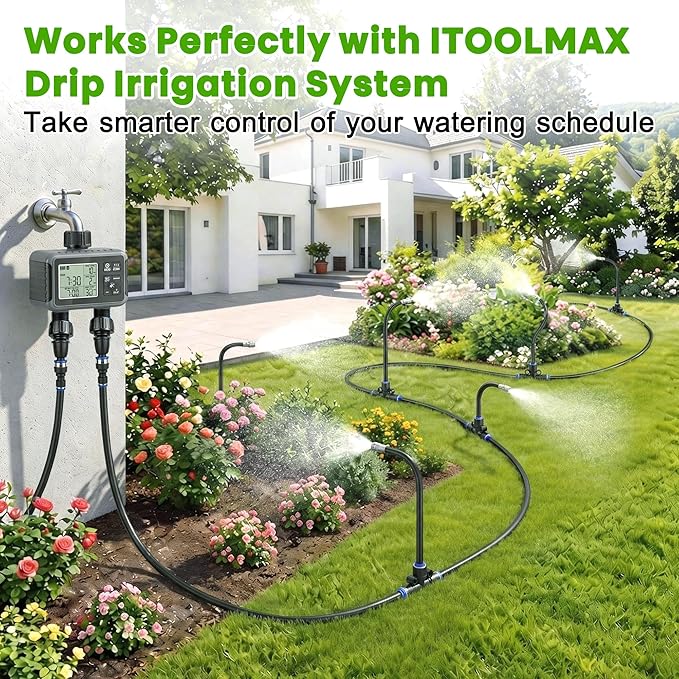Sprinkler Timer 2 Zone, IPX5 Waterproof Programmable Water Hose Timer with Rain Delay, Child Lock, Manual Watering for Outdoor Automatic Irrigation for Garden, Lawn, Yard (AA Batteries Not Included)