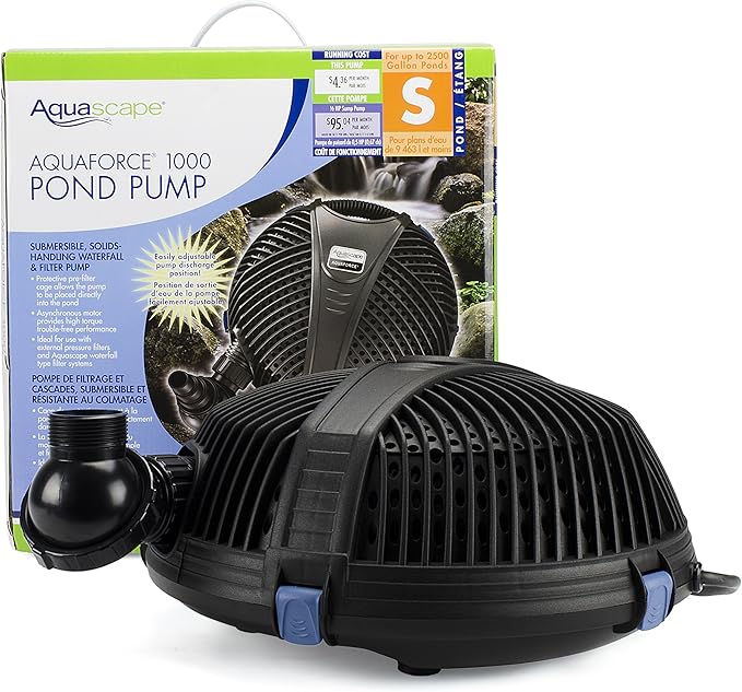 Aquascape 91011 AquaForce 1000 GPH Solids Handling Submersible Pump for Pond Water Feature and Waterfall | Asynchronous | Pre-Filter Cage | Energy Efficient | 25 feet Cord