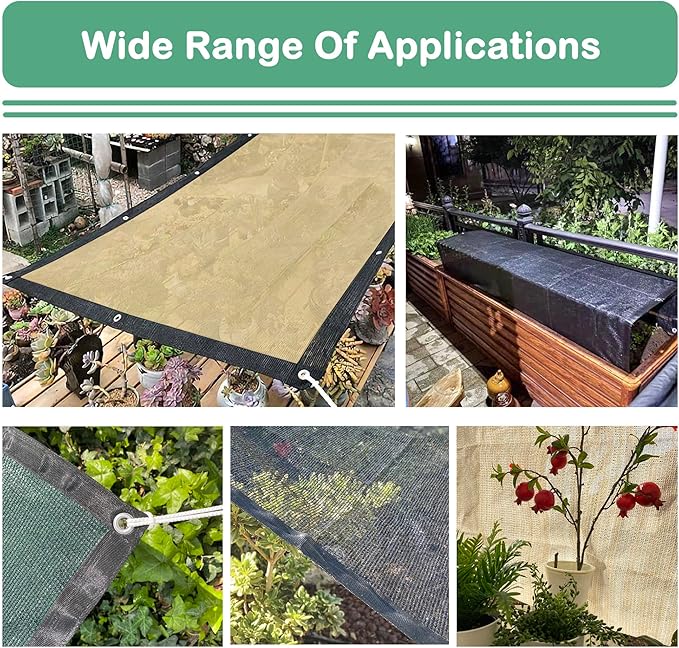 10x10 ft Shade Cloth 40-50% UV Block Mesh Black Tarp with Durable Stainless Steel Grommets for Patio, Garden, Pergola, Greenhouse, Plant, Dump Truck, Leaf Pool Cover