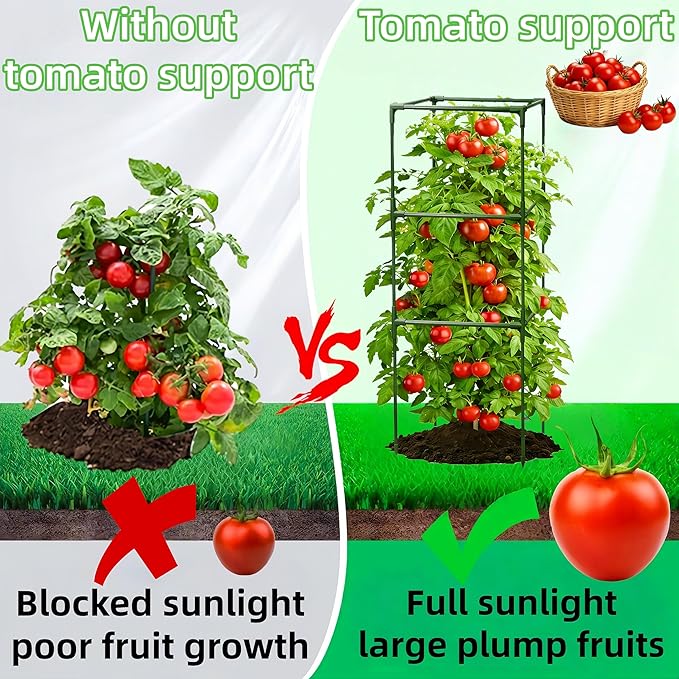 3 Pack Square Tomato Cages for Garden, 41 Inch Tall Heavy Duty Metal Tomato Plant Support Trellis, Adjustable Large Tomato Stakes for Outdoor Pots Climbing Plants, Vegetables, Cucumber