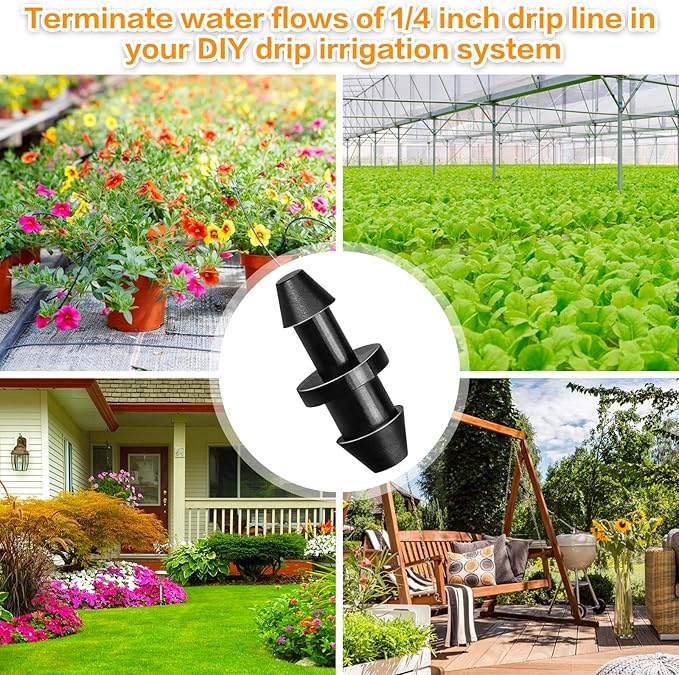 Gardrip Drip Irrigation End Plug: 120 Pack Barbed End Cap Irrigation Parts Fit for 1/4 Inch Drip Tubing Line Closure for Garden Lawn System