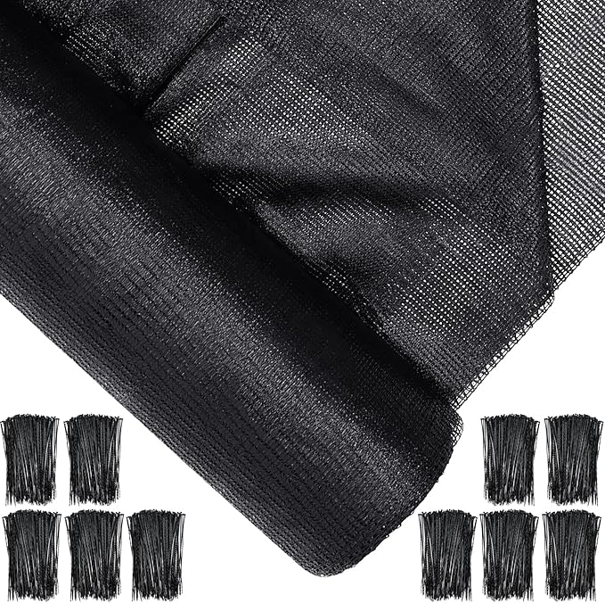 6 x 200 ft Shade Cloth Black Shade Cloth Roll for Covering Garden 70% Mesh UV Resistant Net with Ties for Patio Outdoor Greenhouse Fence Flower Plant Cover Canopy