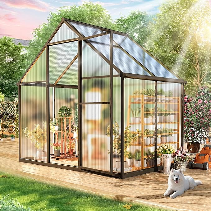 Wanan 6x4FT Greenhouses for Outdoors, Quick Assembly Polycarbonate Green House with UV Protection, Heavy Duty Windproof Aluminum Frame, Adjustable Roof Vent for Backyard or Outdoor Garden Use