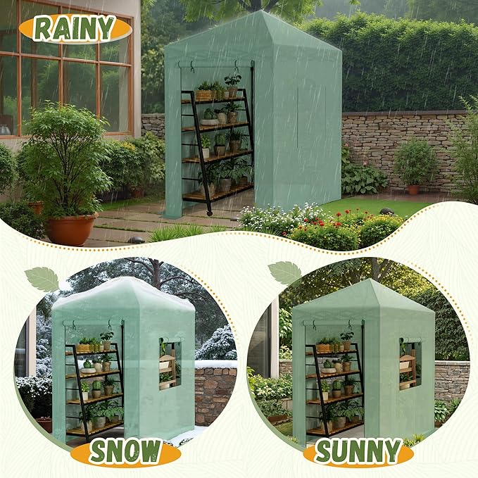 Devoko Walk-in Greenhouse, Instant Pop Up Green House for Outdoors with Zippered Door and 2 Roll-up Windows, PE Cover, Portable and Easy Assemble (Green, 6x4 Feet)