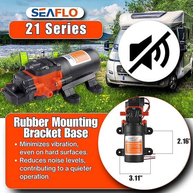 SEAFLO 21-Series Water Pressure Diaphragm Pump - 12V DC, 1.2 GPM, 35 PSI with Adjustable Pressure Switch, Self-Priming, Quiet Operation for RV, Boat, and Off-Grid Applications