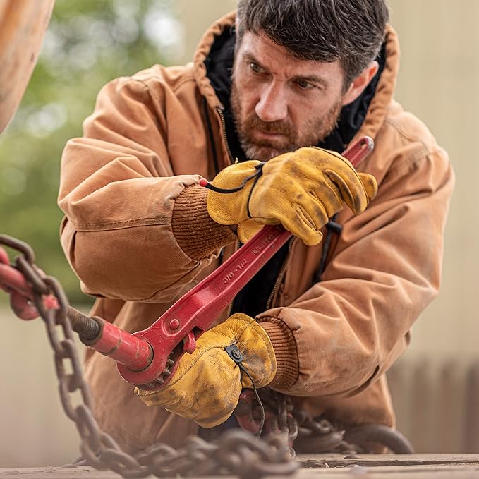Wells Lamont Leather Work Gloves for Men – Heavy Duty, Cowhide, Abrasion & Puncture Resistant – Adjustable Wrist, Gunn Cut Design, Ideal for Ranching, Farming, Construction - Saddletan - M (Pack of 2)