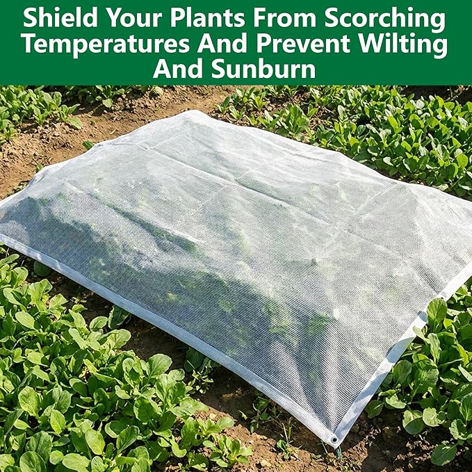 6.6 x 3.3 Ft Plant Shade Nylon Cloth, White Plant Sun Protection Net with Reinforced Grommets, Garden Sunshade Cover Cloth for Protecting Plants from Direct Sunlight