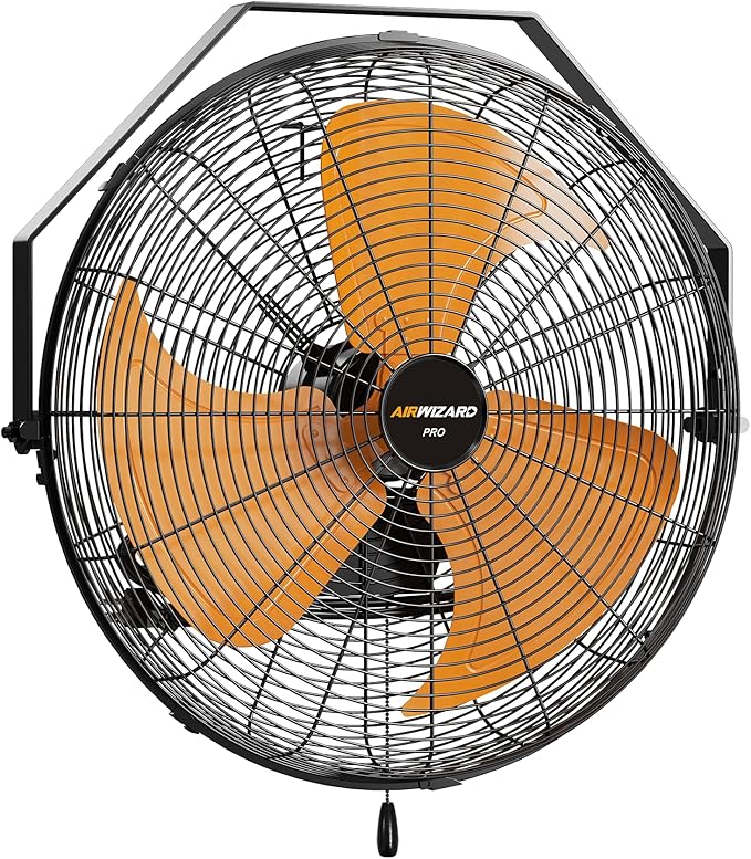 Pro Serie 18 inch Industrial Wall-Mount Fan, 5200 CFM High Velocity Metal Commercial Fan, 3 Speed, Adjustable Tilt, for Garage, Greenhouse, Covered Patio, Workshop, Gym Room, Basement