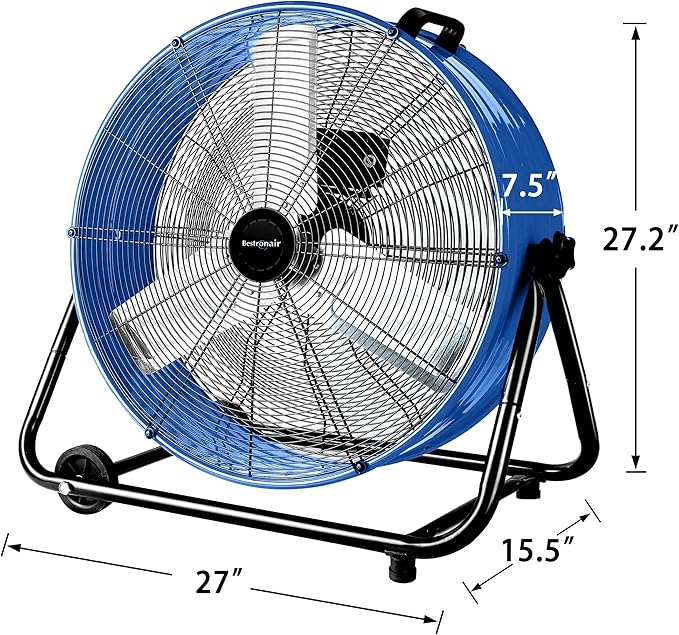 Bestronair 24 Inch High Velocity Drum Fan, 8100CFM Heavy Duty Industrial Floor Fan for Garage, 360° Tilt Metal Shop Fans with 3 Speeds for Warehouse, Factory, Commercial, Basement, Workshop, Gym