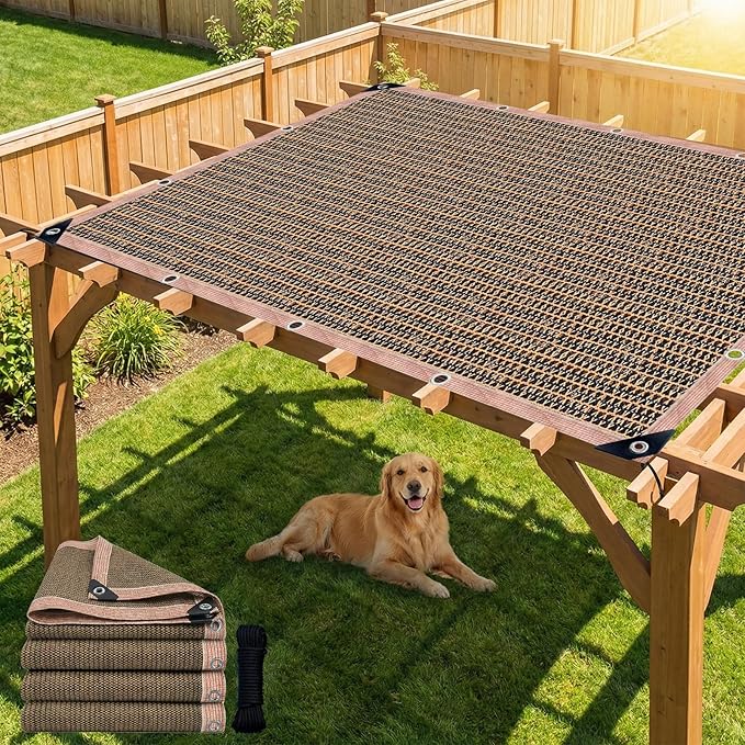 90% Outdoor Sun Shade Cloth, 8 x 10 FT Pergola Shade Cover with Grommets, Privacy Screen Sunshades for Patio Garden Backyard Plant, Mocha