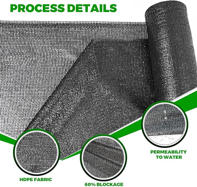 60% Shade Cloth Roll 5' x 100 FT with Grommets, UV Resistant Sunblock Mesh Cover for Garden, Greenhouse, Plants, Patio, Kennel, Green