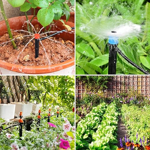 Drip Irrigation System, 213FT Drip Irrigation Kit for Garden - 50FT Main & 163FT Branch Tubing, Adjustable Nozzles for Drip or Mist Cooling, Irrigation System for Garden, Lawn, Patio, Raised Bed