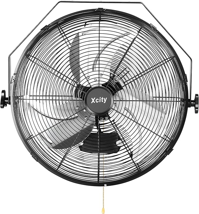 Xcity 24 Inch Metal Wall Mounted Fan, Max 7600 CFM High Velocity Industrial Wall Mount Fan With 3 Speeds & 360° Adjustable Tilt for Commercial, Garages, Workshops