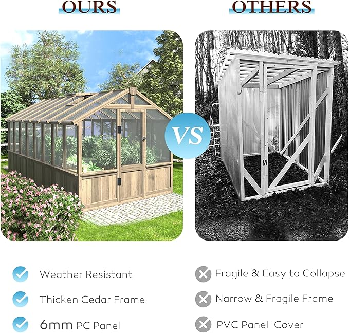 MUPATER 8 x 16 FT Wooden Greenhouse for Outdoor, Heavy Duty Greenhouse Kit with Window Vent and Lockable Door, Walk-in Green Houses for Patio, Garden, Backyard and Lawn, Brown