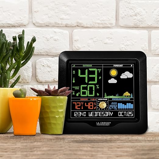 La Crosse Technology Color Forecast Station - Large Display, Temperature/Humidity Alerts, Seasonal Scenes - Indoor/Outdoor Monitoring, HI/LO Records, Barometric Pressure - Atomic Time, DST Updates