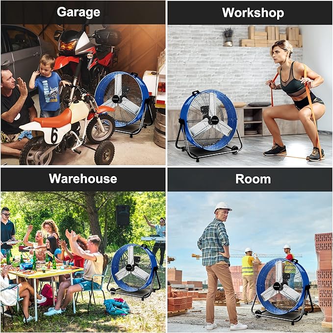 Bestronair 24 Inch High Velocity Drum Fan, 8100CFM Heavy Duty Industrial Floor Fan for Garage, 360° Tilt Metal Shop Fans with 3 Speeds for Warehouse, Factory, Commercial, Basement, Workshop, Gym