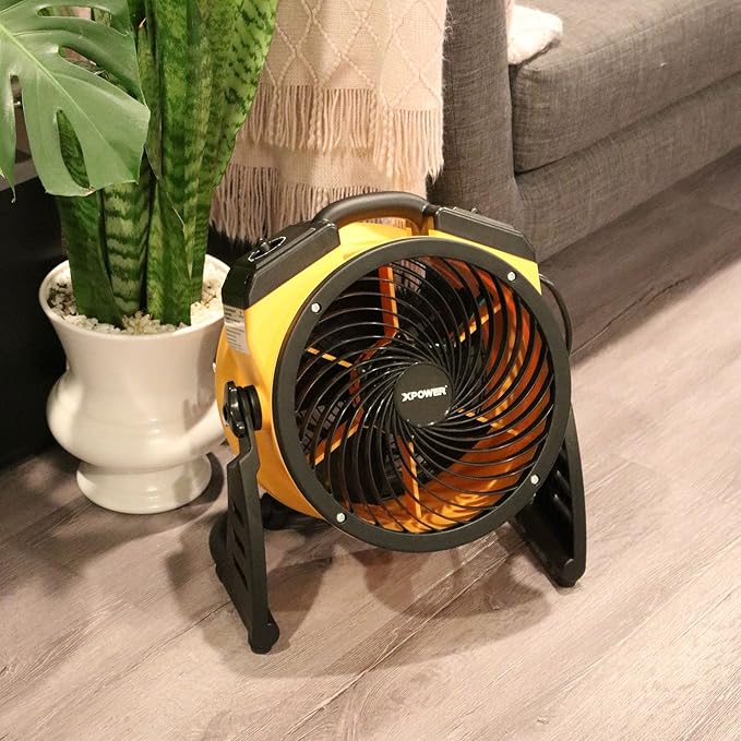 XPOWER FC-100 Heavy Duty Industrial High Velocity Whole Room Air Mover Air Circulator Utility Floor Fan, Variable Speed, Timer, 11 inch, 1100CFM