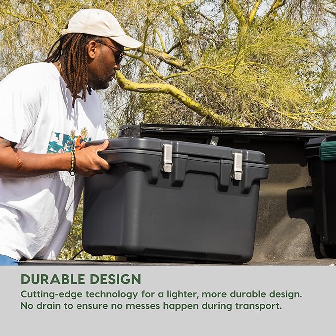 IRIS USA Hugel 44 QT Cooler, Heavy Duty Metal Buckles, Leak-Free Design, Durable Hard Cooler, Ice Chest with Bungee Strap, Molded Handles, Camping Boat Tailgating Road Trips, Charcoal Gray