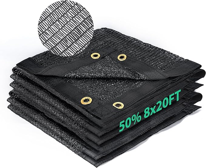 Kesfitt 50% Shade Cloth 8x20 ft, Breathable HDPE Mesh Sun Shade Tarp for Garden & Greenhouse, UV Resistant Outdoor Shade Fabric with Copper Grommets for Plants, Patio, Yard