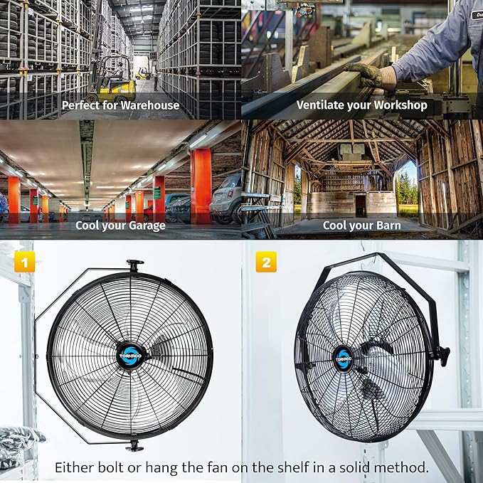 Tornado 18" High Velocity Industrial Wall Fan with TEAO Enclosed Motor – 4000 CFM, 3 Speed Settings, 6.5 FT Cord – Ideal for Industrial, Commercial, and Residential Use – UL Safety Listed