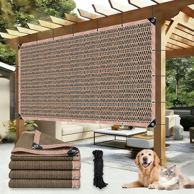 90% Outdoor Sun Shade Cloth, 20 x 20 FT Pergola Shade Cover with Grommets, Privacy Screen Sunshades for Patio Garden Backyard Plant, Mocha