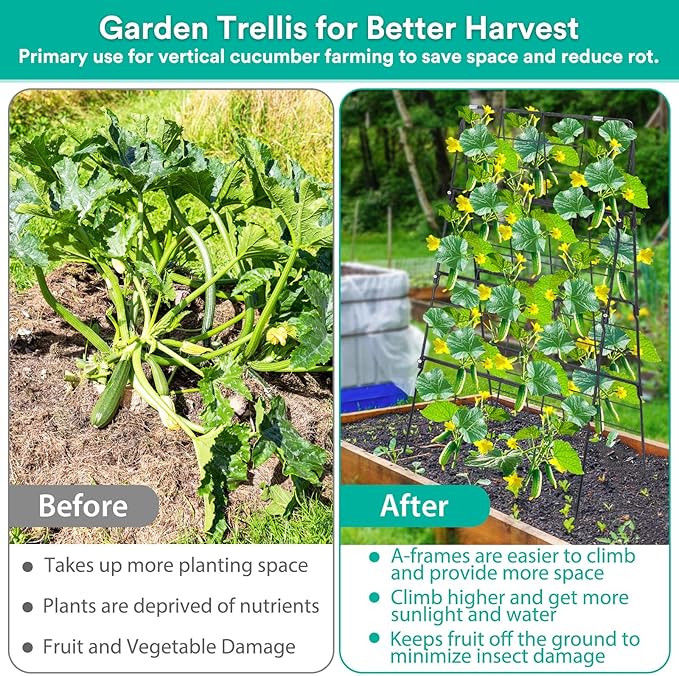 2Packs 17 x 42 Inch Garden Trellis for Raised Beds Foldable Climbing Plant Support Cucumber Trellis Outdoor A-Frame Metal Vegetable Bean Trellis with Garden Supplies for Grape Tomato Peas Flower