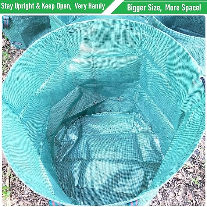 Professional 2-Pack 137 Gallon Lawn Garden Bags Large (D34,H34 inch) Yard Waste Bags with Gardening Gloves, Big Leaf Bag,Yard Debris,Waste Container,Lawn Trash Bin,Grass Clippings,Weeds Bags 4 Handles