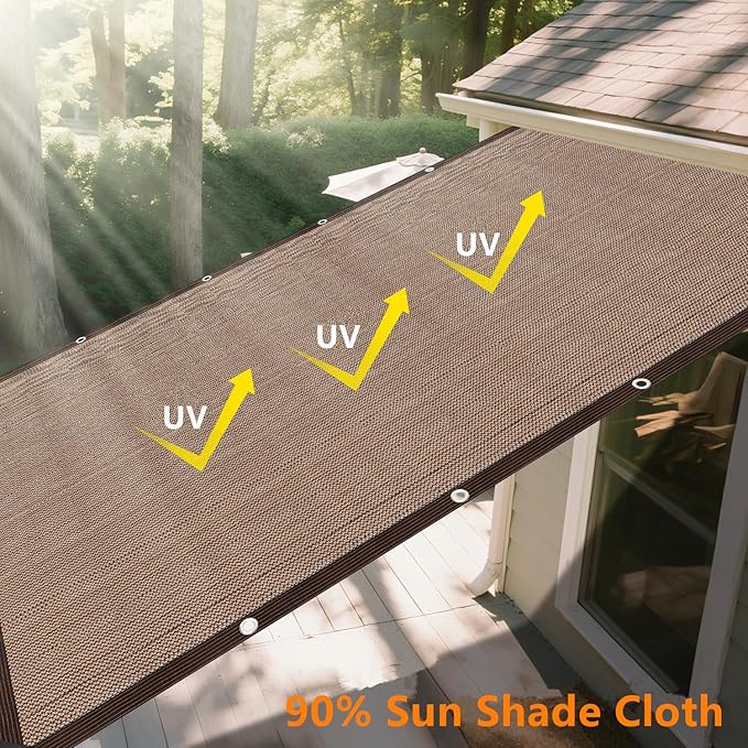 Shade Cloth for Garden, 3 x 16 FT 90% Sun Shade Cloth for Greenhouse, Patio, Plants Cover and Chicken Coops, Pergola Shade Cover Canopy, Mesh Tarp Sun Screens for Patio, Outdoor, Garden - Mocha