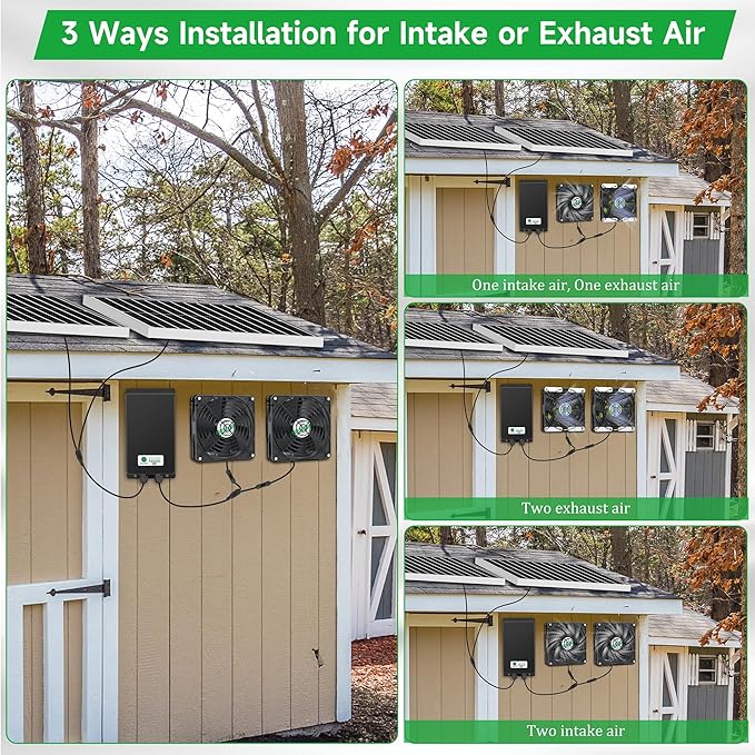 blessny 5.5" Solar Rechargeable 2 Fan Kit for Intake or Exhaust air, Weatherproofed 50W Solar Powered Fans for Outside Chicken Coops, Greenhouses, Shed, Pet House Air Ventilation