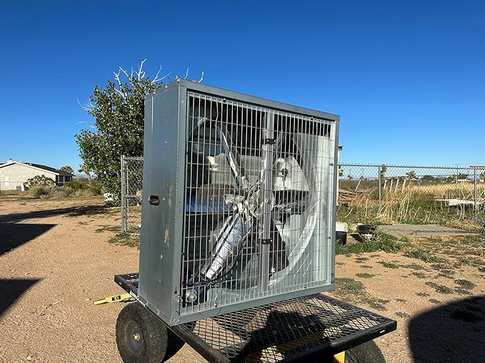 54" Belt Driven Greenhouse Exhaust Fan With Shutter, 50" Blade, 54" Square Housing, 25900 CFM, Commercial Agricultural Barn Shop Ventilation Fan, 1.5HP 240V Motor, Open Box Condition
